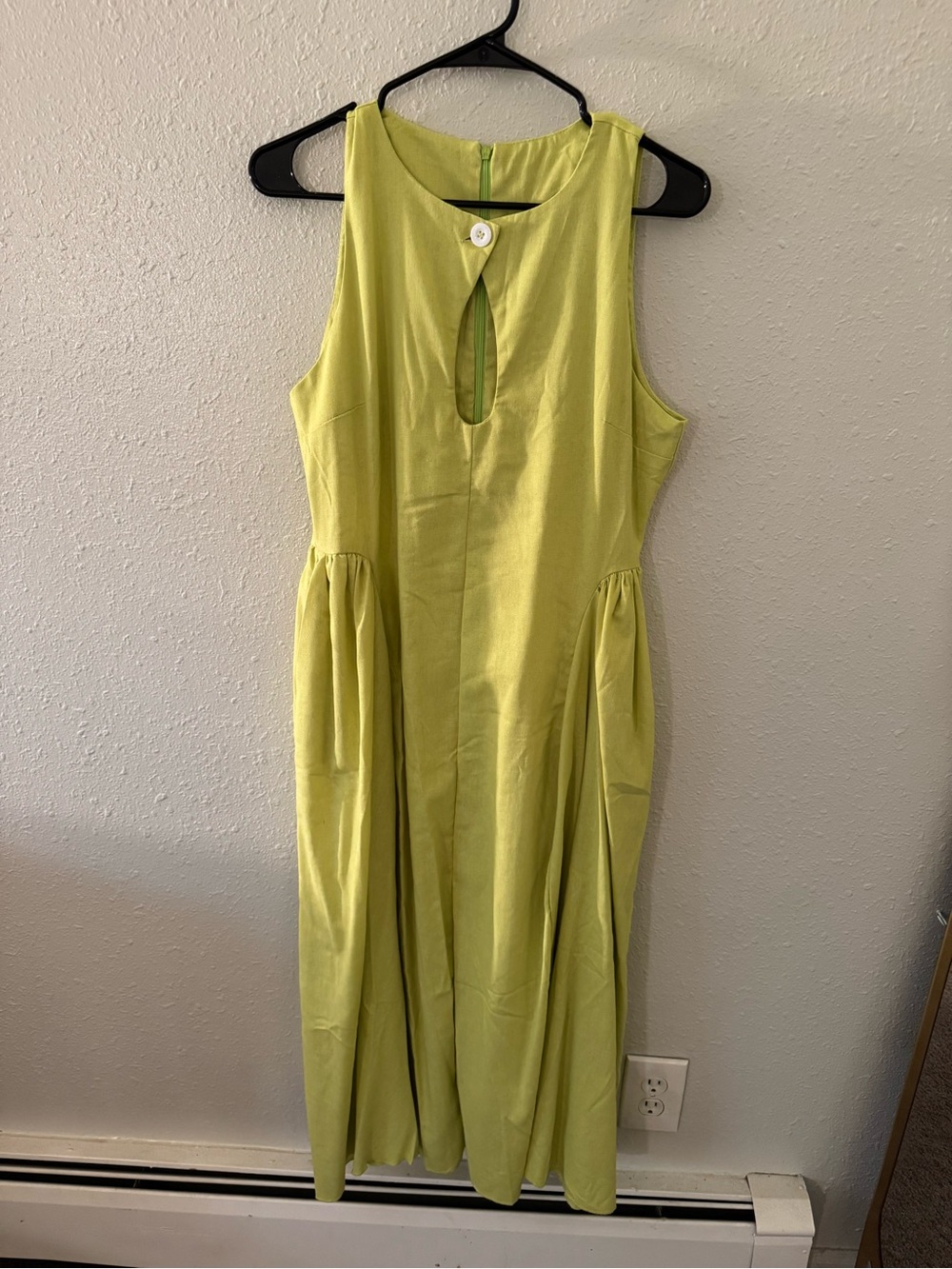 Sleeveless Lime Green Midi Dress with Keyhole Detail
